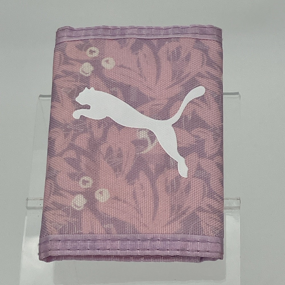 Puma Pink Purple Floral Tri Fold Wallet Hook and‎ Loop Y2K Sporty Lightweight